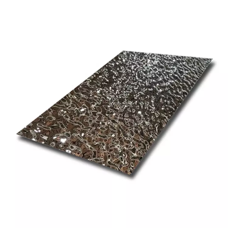 Plaque d'acier inoxydable de décoration intérieure personnalisée Plaque d'ondulation de l'eau en métal Plaque d'acier inoxydable de couleur à motif